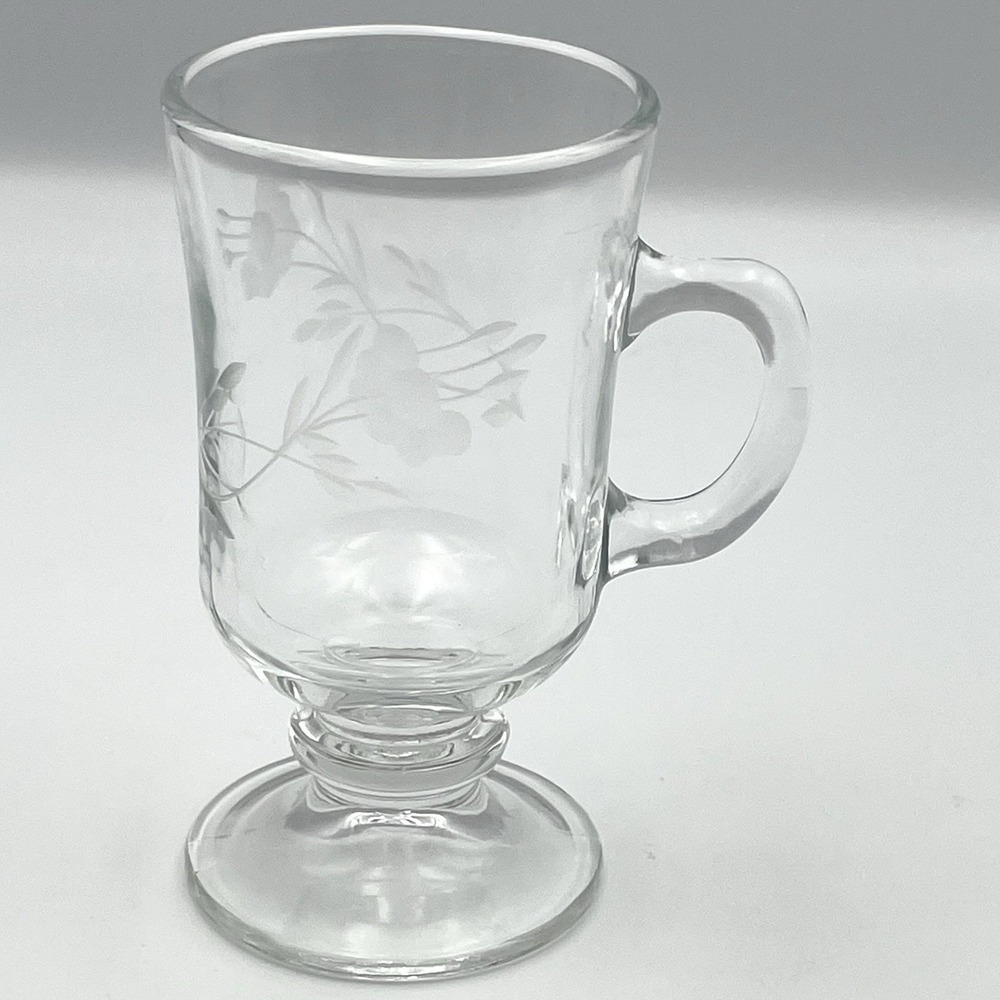 Vintage 1980s Princess House Heritage Irish Coffee Glass Mug Etched 4 3/8"